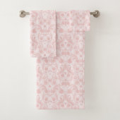 Classic Pink & White Damask Patroon Bad Handdoek (Insitu)