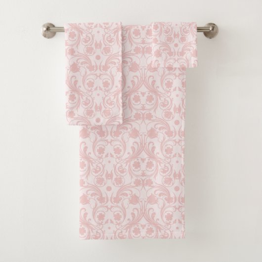 Classic Pink & White Damask Patroon Bad Handdoek (Insitu)