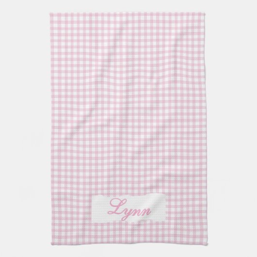 Classic Pink & White Gingham | Personalized Name Theedoek (Verticaal)