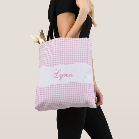 Classic Pink & White Gingham | Personalized Name Tote Bag (Dichtbij)