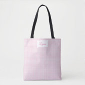 Classic Pink & White Gingham | Personalized Name Tote Bag (Voorkant)