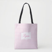 Classic Pink & White Gingham | Personalized Name Tote Bag (Voorkant)