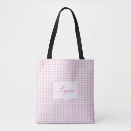 Classic Pink & White Gingham | Personalized Name Tote Bag