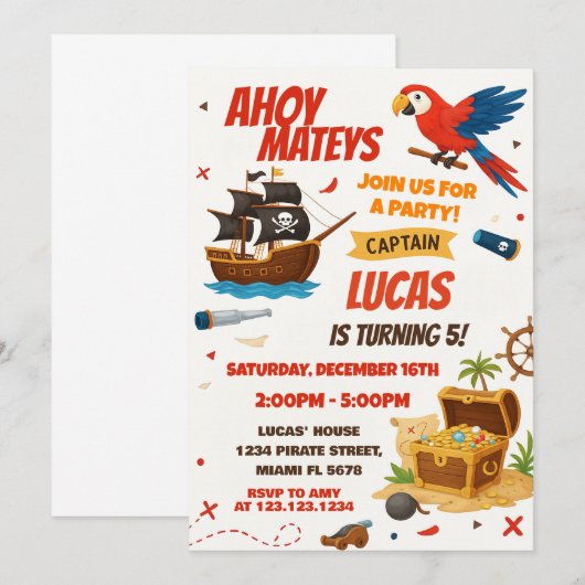 Classic Pirate verjaardagsuitnodiging Kaart (Voorkant / Achterkant)