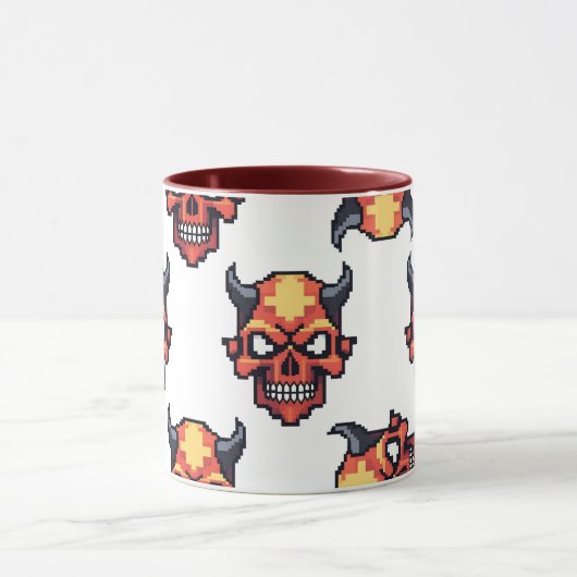 Classic Pixelated Devil Skull Pattern Mug Mok (Midden)