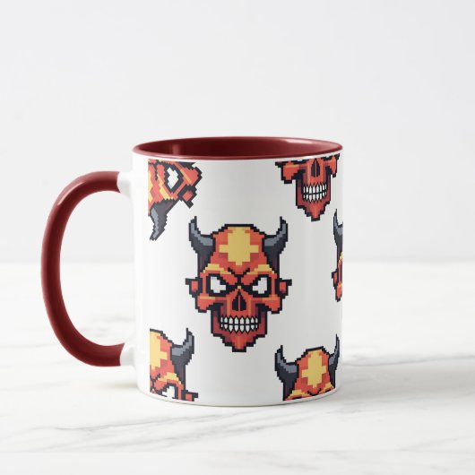 Classic Pixelated Devil Skull Pattern Mug Mok (Links)