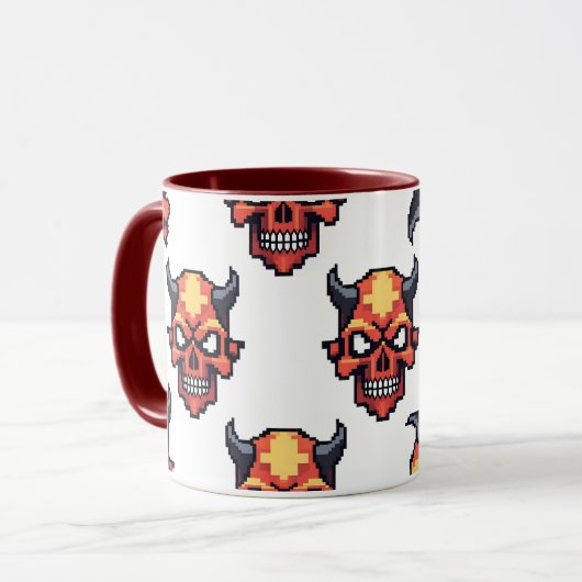 Classic Pixelated Devil Skull Pattern Mug Mok (Voorkant links)