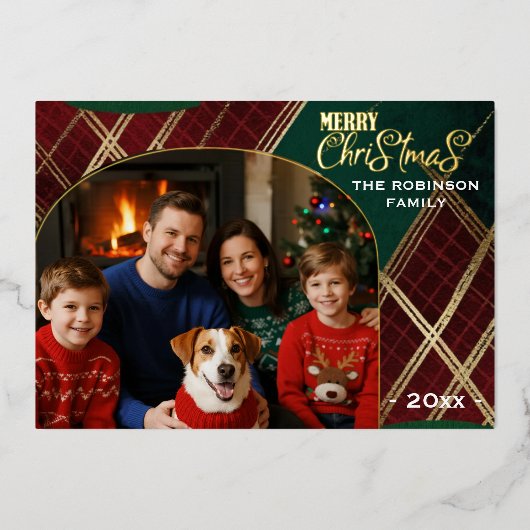 Classic Plaid Arch Foto Kerst Folie Kaart (Voorkant)