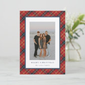 Classic Plaid Christmas Kaart Red en Navy Design (Staand voorkant)