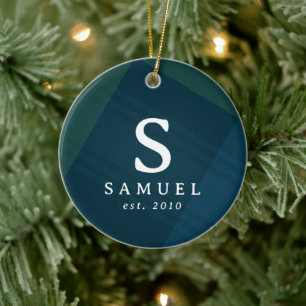 Classic plaid elegant initiaal foto Kerst Keramisch Ornament