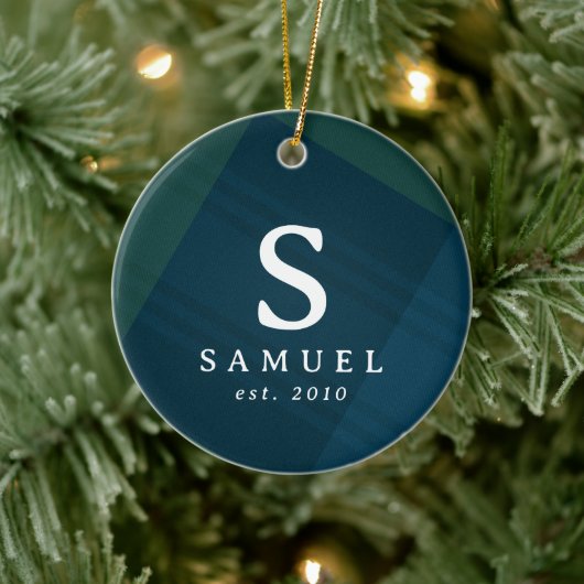 Classic plaid elegant initiaal foto Kerst Keramisch Ornament (Boom)