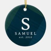 Classic plaid elegant initiaal foto Kerst Keramisch Ornament (Voorkant)