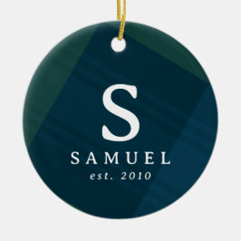 Classic plaid elegant initiaal foto Kerst Keramisch Ornament