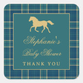 Classic Plaid Golden Horse Equestrian Baby shower Vierkante Sticker (Voorkant)