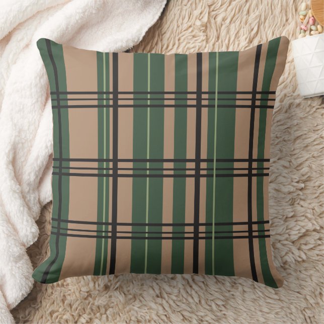 Classic Plaid Greens, Tan, Black Throw Pillow Kussen (Deken)