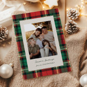 Classic Plaid Holiday Card with Back Photo Grid Feestdagenkaart
