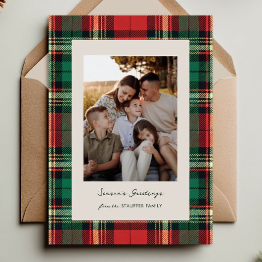 Classic Plaid Holiday Photo Card Feestdagenkaart