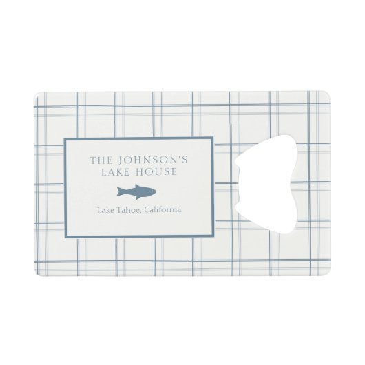 Classic  Plaid Lake House Blauwe Vis Creditkaart Flessenopener (Voorkant (Horizontaal))