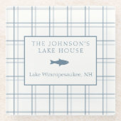 Classic  Plaid Lake House Blauwe Vis Glazen Onderzetter (Voorkant)