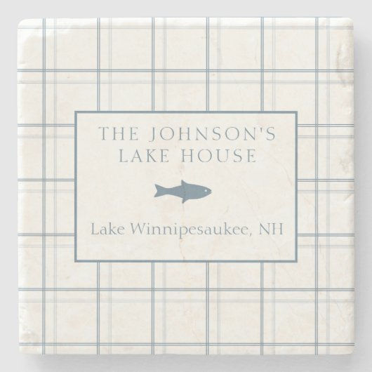 Classic  Plaid Lake House Blauwe Vis Stenen Onderzetter (Voorkant)