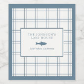Classic  Plaid Lake House Blauwe Vis Wijn Etiket (Enkel label)