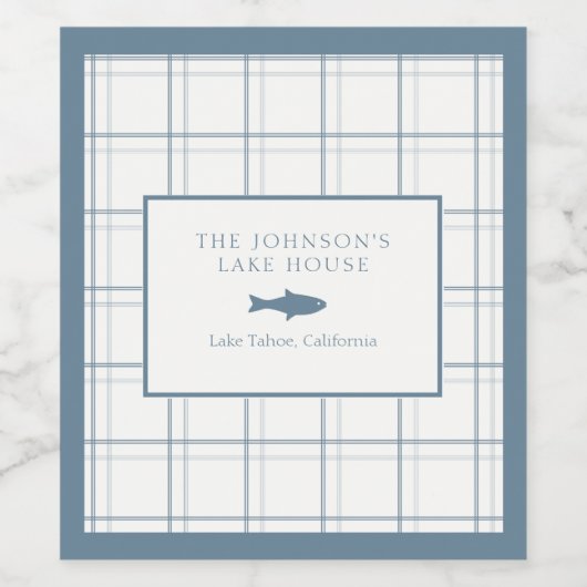 Classic  Plaid Lake House Blauwe Vis Wijn Etiket (Enkel label)