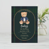 Classic Plaid Little Bear Birthday Invitation Kaart (Staand voorkant)