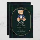 Classic Plaid Little Bear Birthday Invitation Kaart (Voorkant / Achterkant)