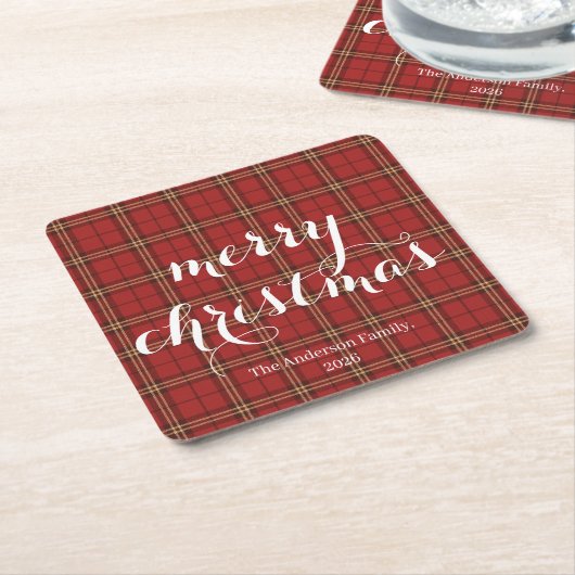 Classic Plaid Merry Christmas Festive -  Kartonnen Onderzetters (Schuin)