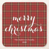 Classic Plaid Merry Christmas Festive -  Kartonnen Onderzetters (Voorkant)