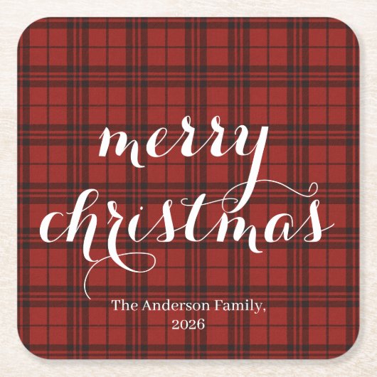Classic Plaid Merry Christmas Festive -  Kartonnen Onderzetters (Voorkant)