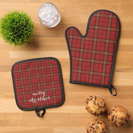Classic Plaid Merry Christmas Festive -  Ovenwant & Pannenlap Set (Top down)