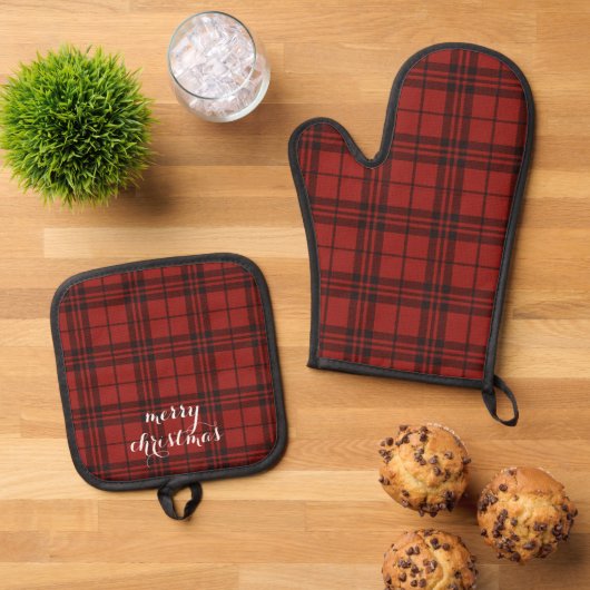Classic Plaid Merry Christmas Festive -  Ovenwant & Pannenlap Set (Top down)