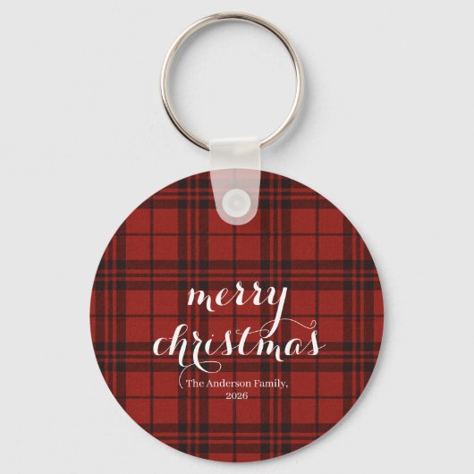 Classic Plaid Merry Christmas Festive -  Sleutelhanger (Achterkant)