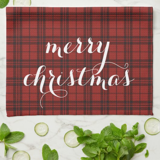 Classic Plaid Merry Christmas Festive -  Theedoek (Gevouwen)