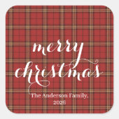 Classic Plaid Merry Christmas Festive -  Vierkante Sticker (Voorkant)