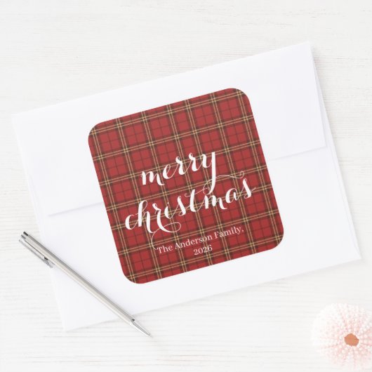 Classic Plaid Merry Christmas Festive -  Vierkante Sticker (Envelop)
