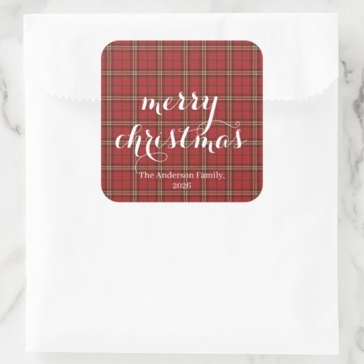 Classic Plaid Merry Christmas Festive -  Vierkante Sticker (Tas)