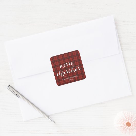 Classic Plaid Merry Christmas Festive -  Vierkante Sticker (Envelop)