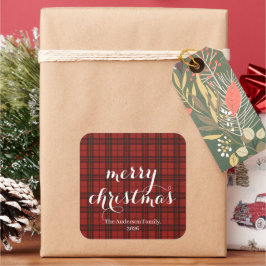 Classic Plaid Merry Christmas Festive -  Vierkante Sticker