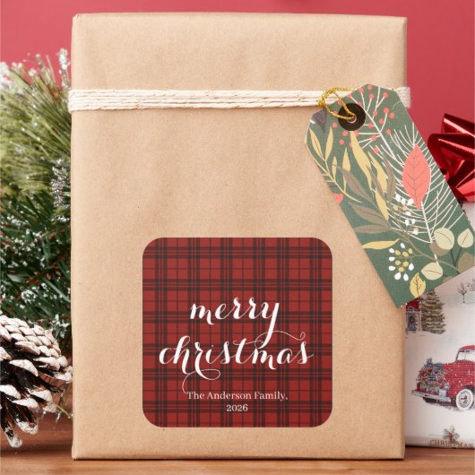 Classic Plaid Merry Christmas Festive -  Vierkante Sticker (Feestdagen)