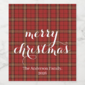 Classic Plaid Merry Christmas Festive - Wijn Etiket (Enkel label)