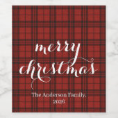 Classic Plaid Merry Christmas Festive -  Wijn Etiket (Enkel label)