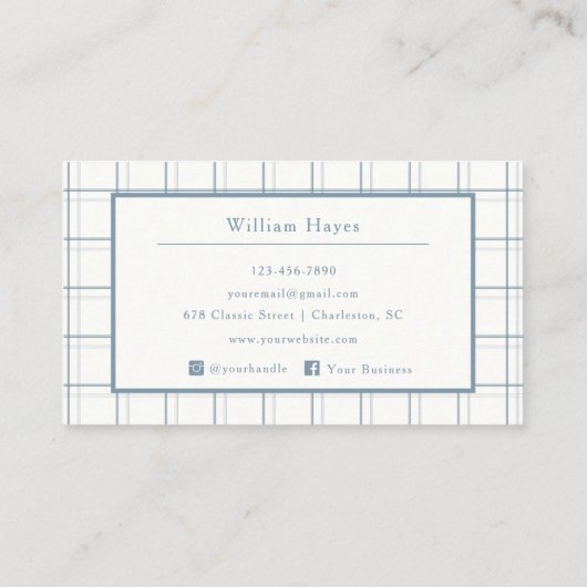 Classic Plaid Pattern Mannen Blauw Professioneel Visitekaartje (Achterkant)