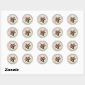 Classic Plaid Poinsettia Floral Merry Christmas Ronde Sticker (Vel)