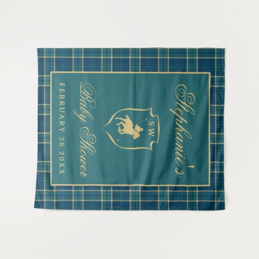 Classic Plaid Polo Equestrian Baby shower Achtergr Wandkleed (Voorkant (horizontaal))