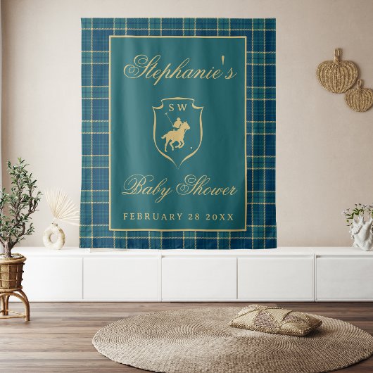 Classic Plaid Polo Equestrian Baby shower Achtergr Wandkleed