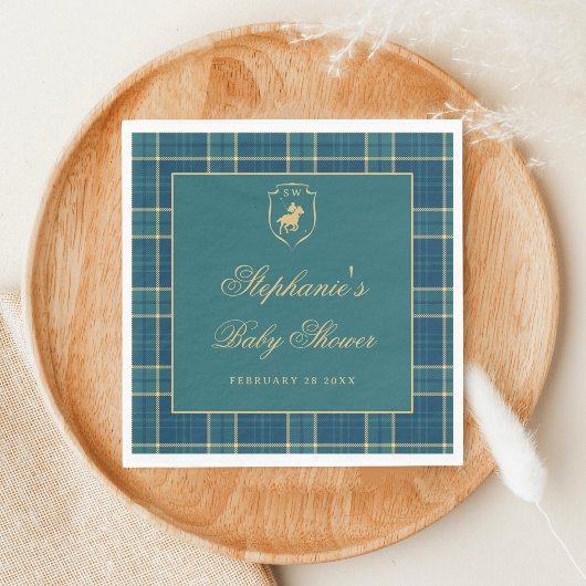Classic Plaid Polo Green Equestrian Baby shower Servet