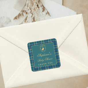 Classic Plaid Polo Green Equestrian Baby shower Vierkante Sticker