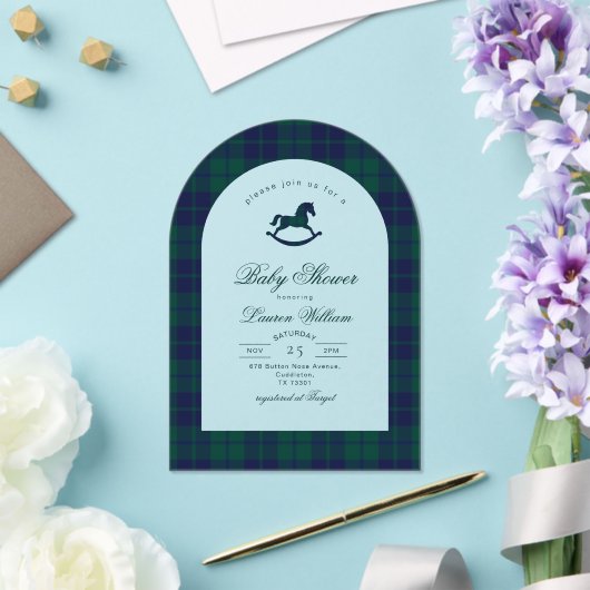 Classic plaid Rocking Horse Baby shower Acryl Uitnodigingen (Insitu (Huwelijk))